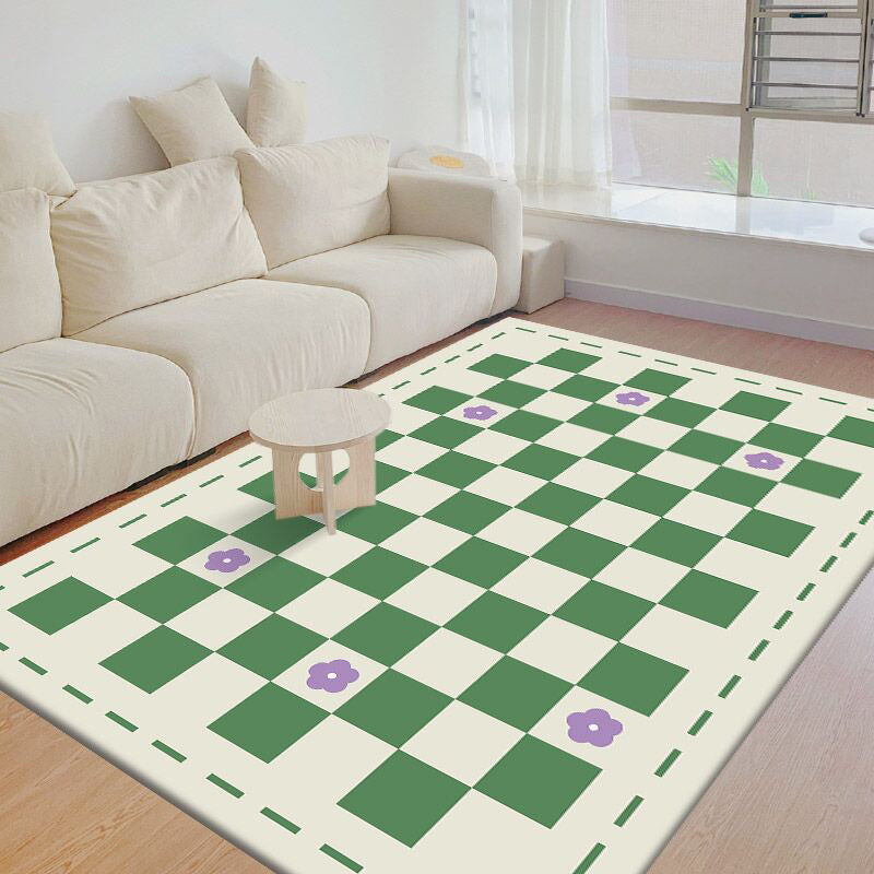 Modern Living Room Area Carpet Plaid Pattern Polyester Area Rug Stain Resistant Rug