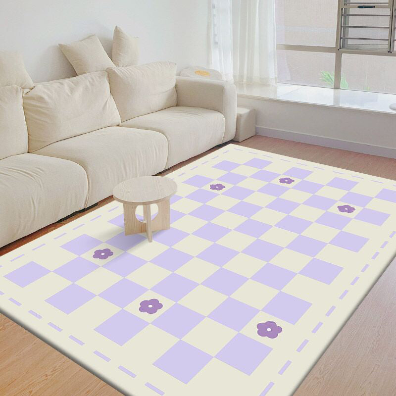 Modern Living Room Area Carpet Plaid Pattern Polyester Area Rug Stain Resistant Rug