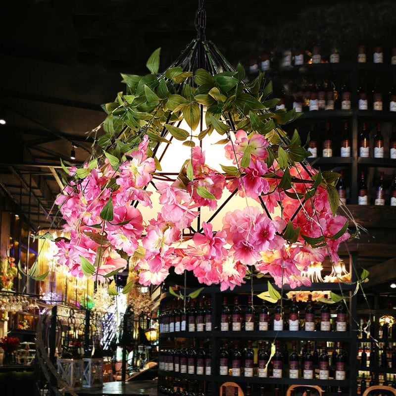 Luz de colgante colgante de diamantes retro 1 Flor de flores de metal de bulbo de iluminación suspendida en negro, de 23.5 "de ancho