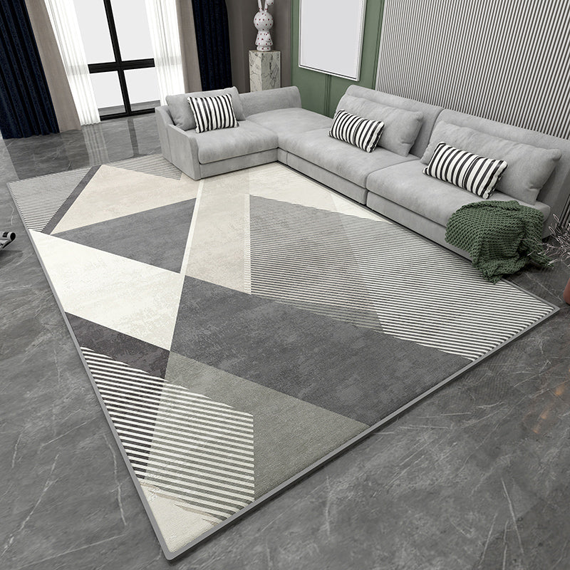 Grey Geometric Print Rug Modern Polyester Area Rug Stain Resistant Carpet for Home Decor