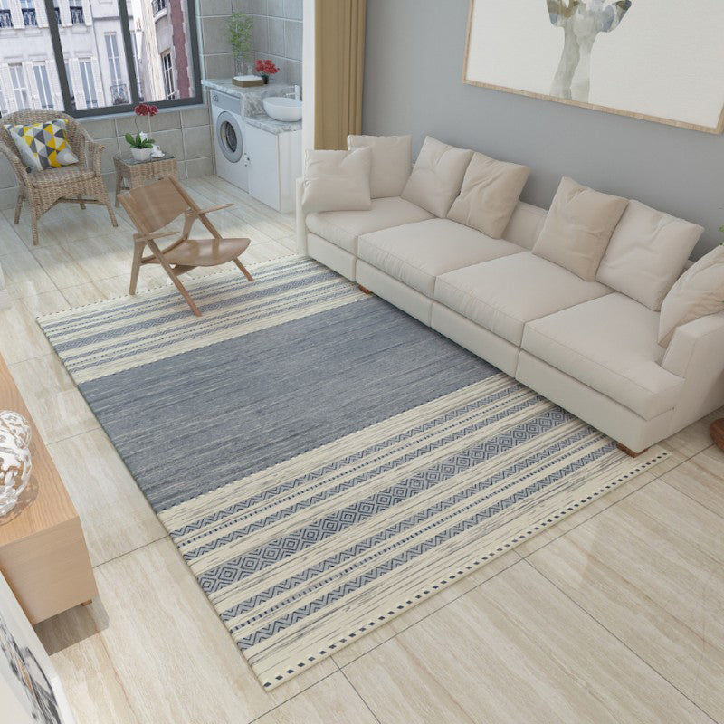 White Modern Area Rug Geometric Print Polyester Area Carpet Non-Slip Backing Rug for Home Decor