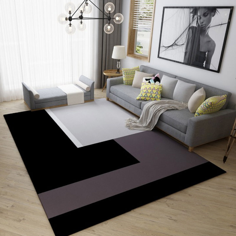 White Modern Area Rug Geometric Print Polyester Area Carpet Non-Slip Backing Rug for Home Decor