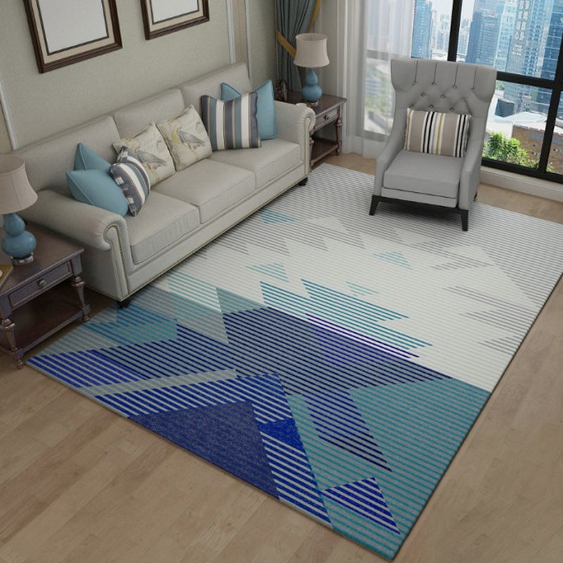 White Modern Area Rug Geometric Print Polyester Area Carpet Non-Slip Backing Rug for Home Decor