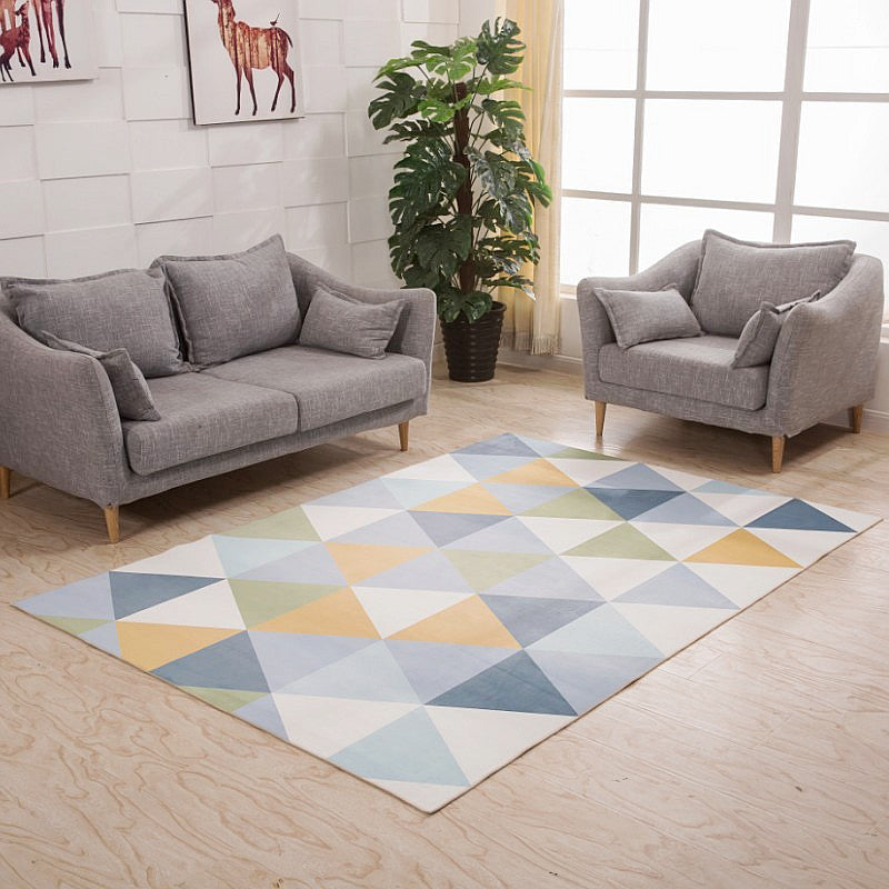 White Modern Area Rug Geometric Print Polyester Area Carpet Non-Slip Backing Rug for Home Decor