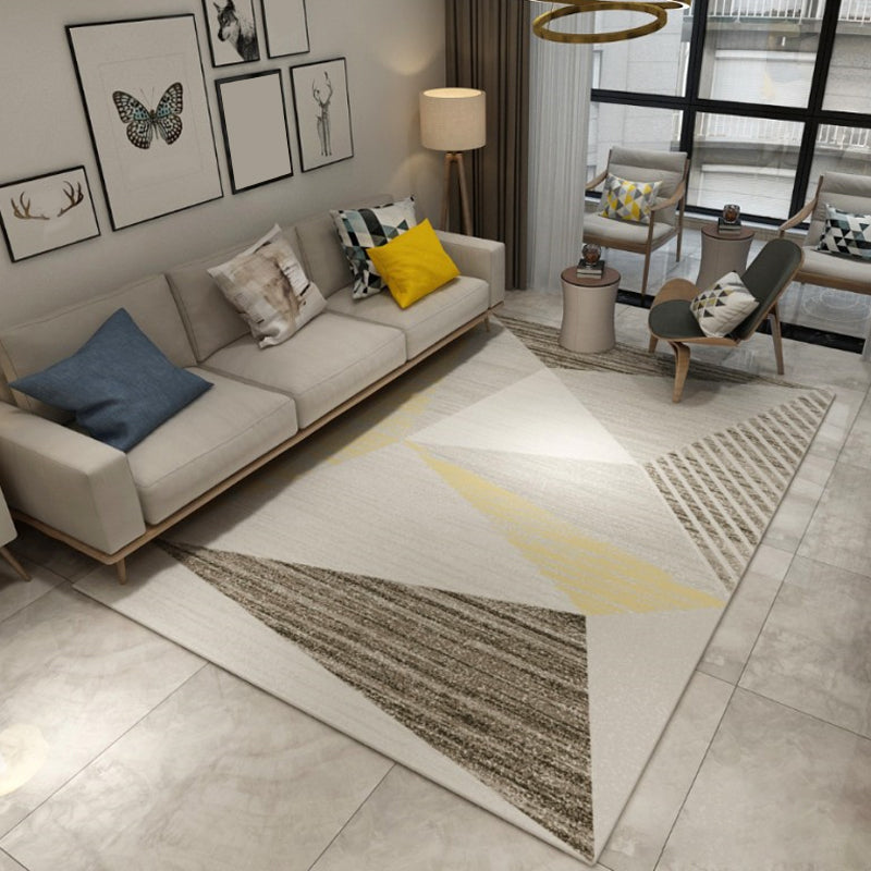 White Modern Area Rug Geometric Print Polyester Area Carpet Non-Slip Backing Rug for Home Decor