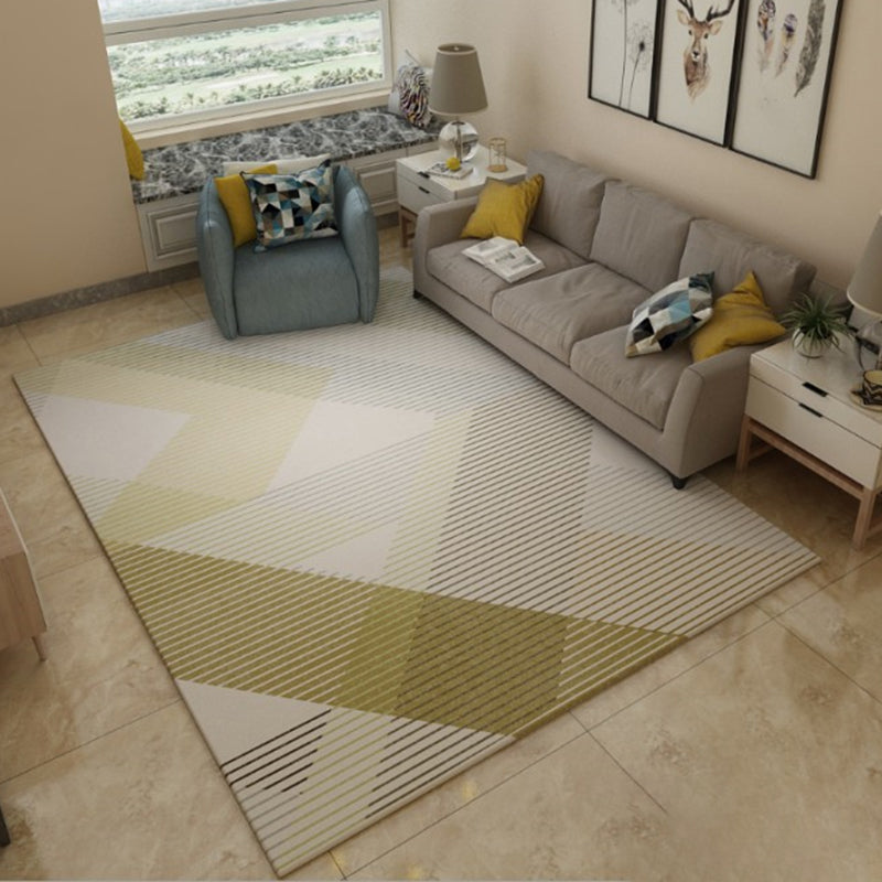 White Modern Area Rug Geometric Print Polyester Area Carpet Non-Slip Backing Rug for Home Decor