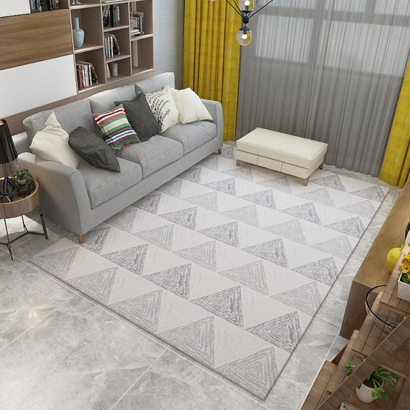 White Modern Area Rug Geometric Print Polyester Area Carpet Non-Slip Backing Rug for Home Decor