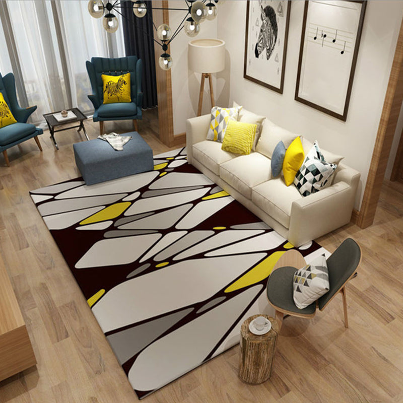White Modern Rug Blending Graphic Rug Non-Slip Backing Rug for Home Decoration