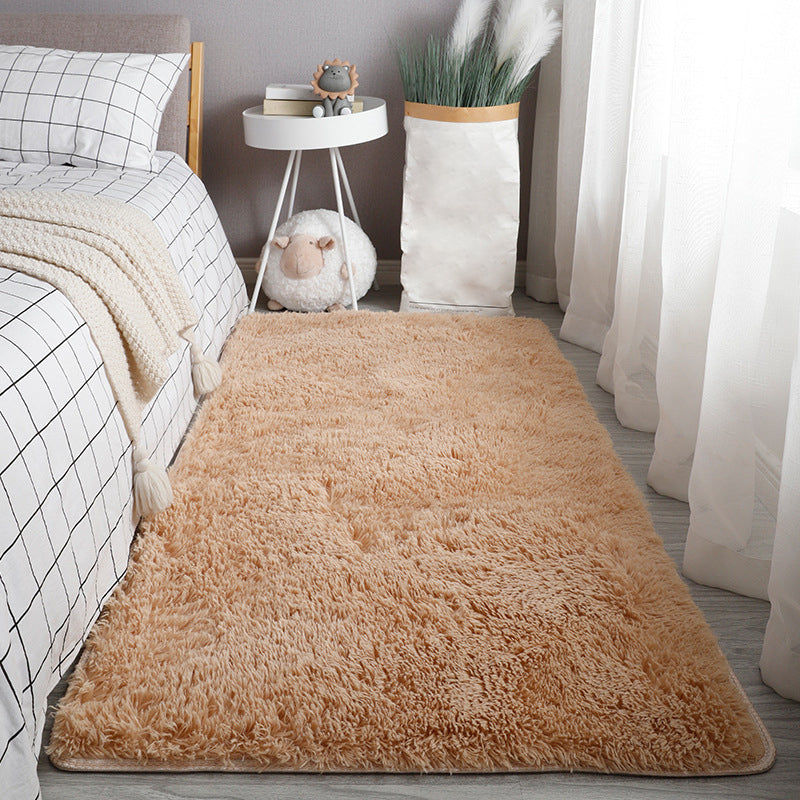 Green Modern Rug Polyester Solid Color Rug Non-Slip Backing Rug for Living Room