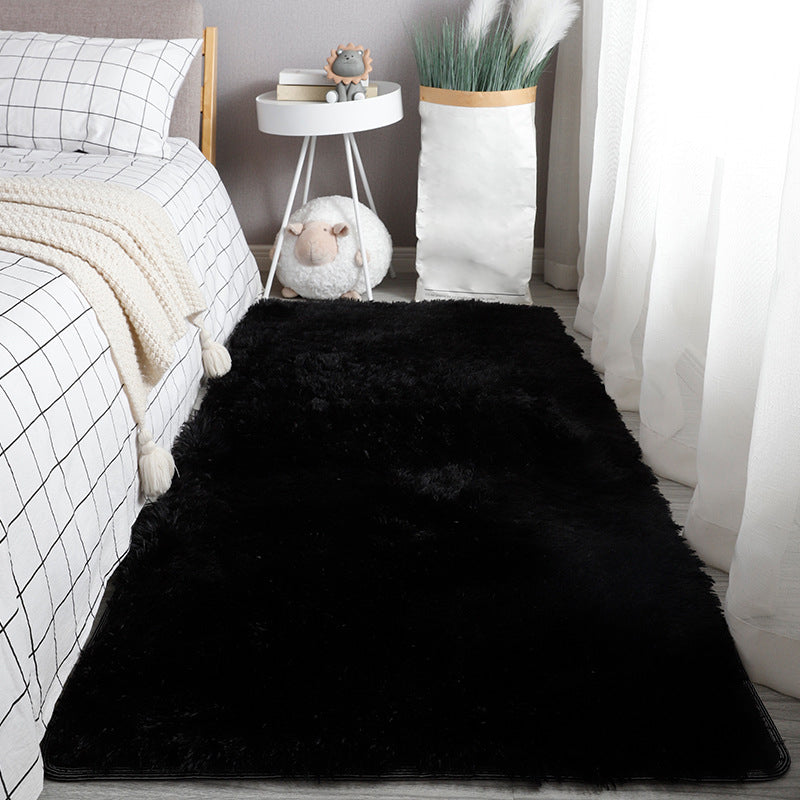 Green Modern Rug Polyester Solid Color Rug Non-Slip Backing Rug for Living Room