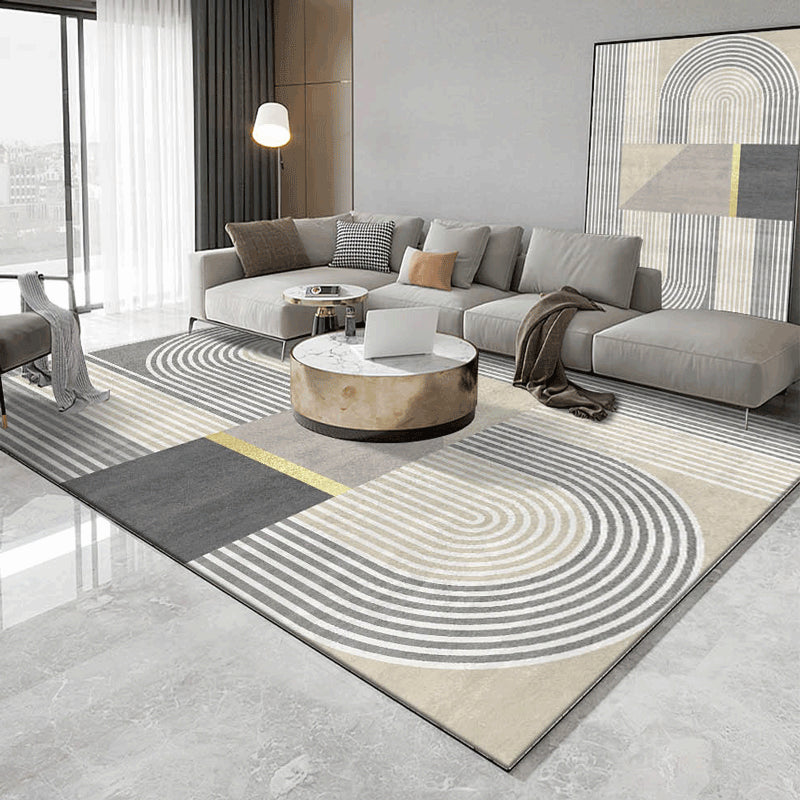 Minimalist Indoor Rug Geometric Pattern Carpet Polyester Stain Resistant Area Rug for Living Room