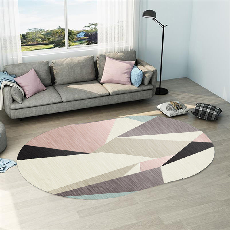 Modern Living Room Area Carpet Geometric Pattern Polyester Area Rug Anti-Slip Easy Care Area Rug