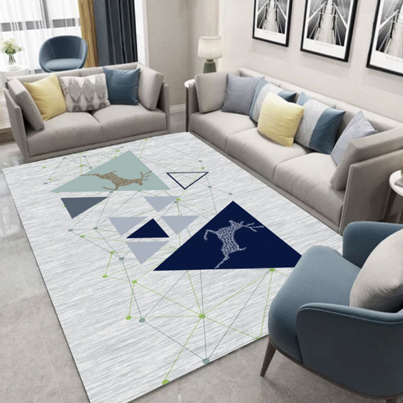 Blue Modern Area Carpet Geometric Print Area Rug Polyester Non-Slip Backing Rug for Home Decor