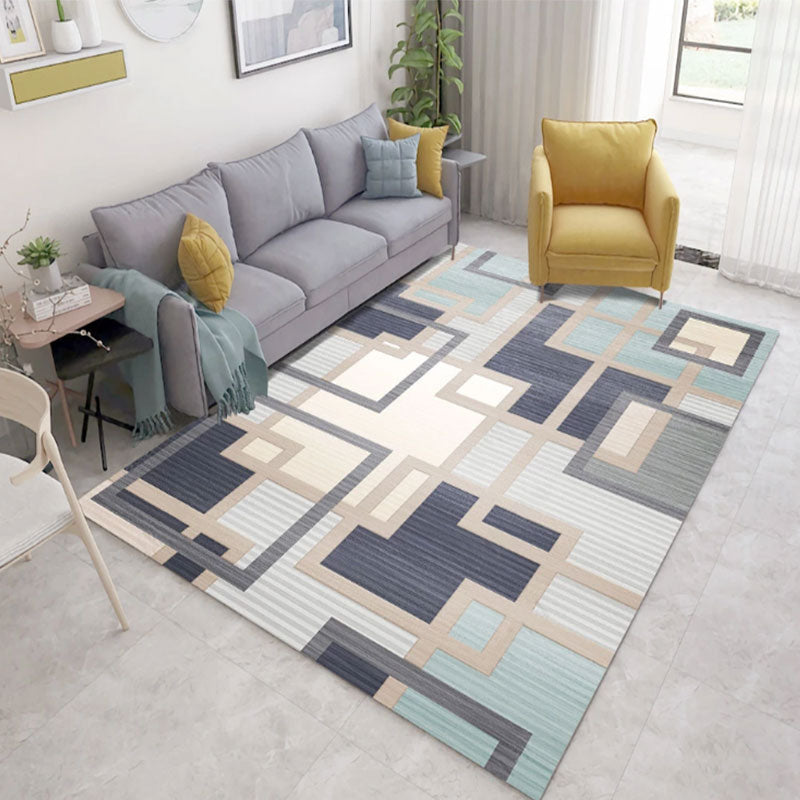 Blue Modern Area Carpet Geometric Print Area Rug Polyester Non-Slip Backing Rug for Home Decor