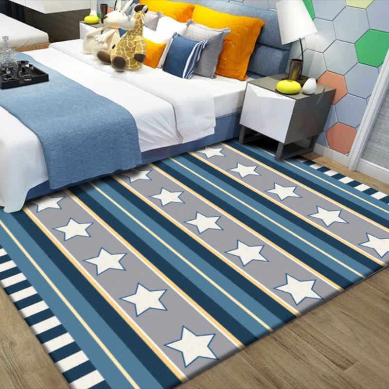 Blue Modern Area Carpet Geometric Print Area Rug Polyester Non-Slip Backing Rug for Home Decor