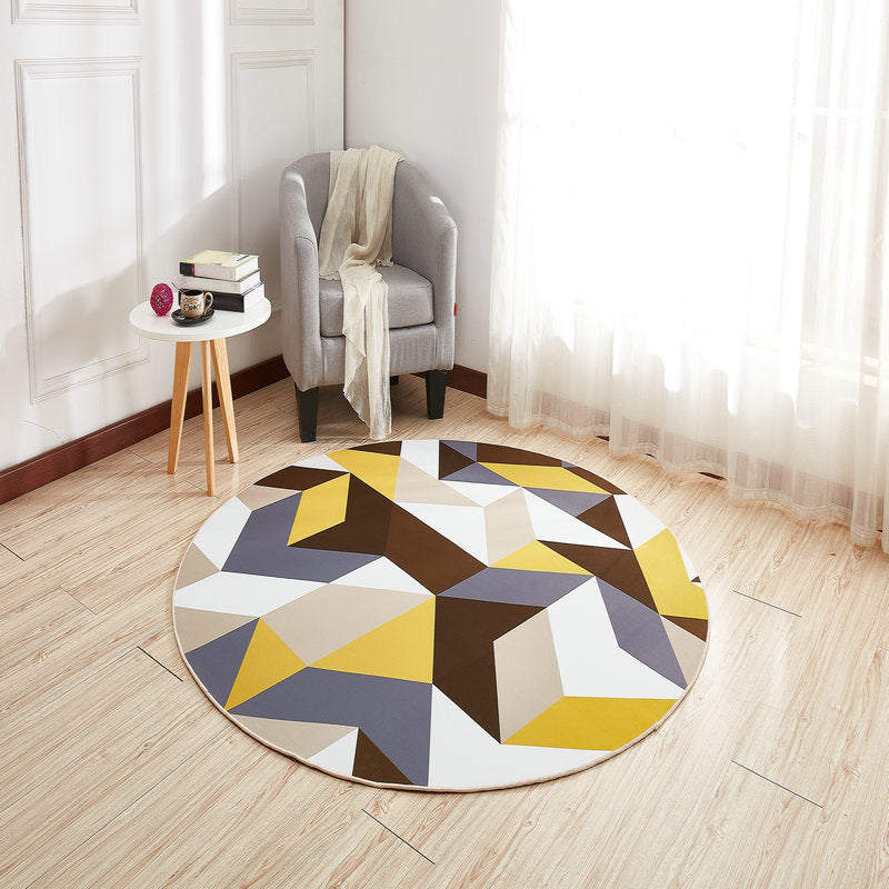 Round Geometry Pattern Carpet Polyester Modern Indoor Rug Stain Resistant Area Rug for Living Room