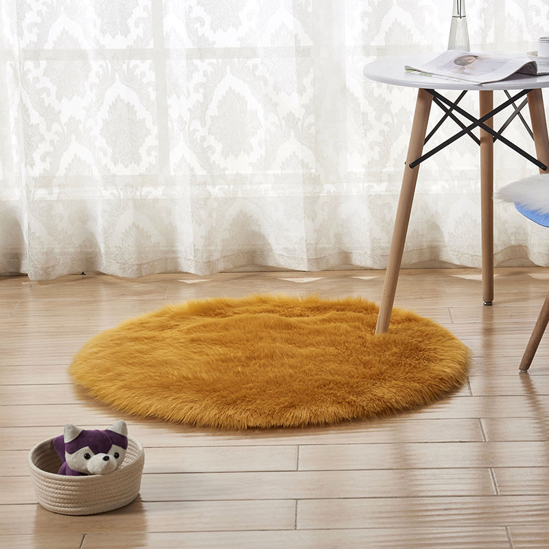 Minimalist Solid Color Rug Simple Round Carpet Polyester Living Room Shag Rug with Non-Slip Backing