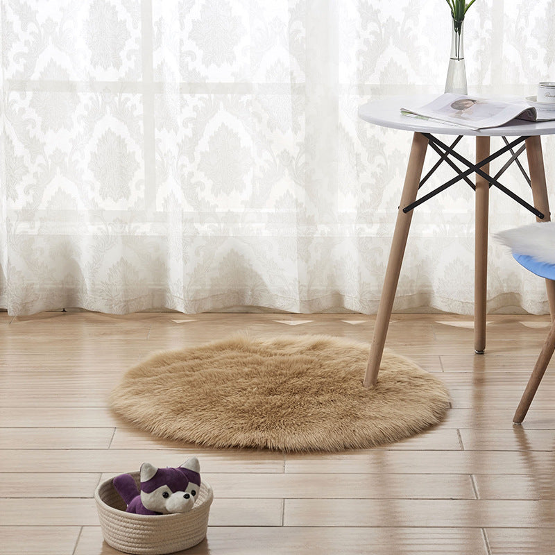 Minimalist Solid Color Rug Simple Round Carpet Polyester Living Room Shag Rug with Non-Slip Backing
