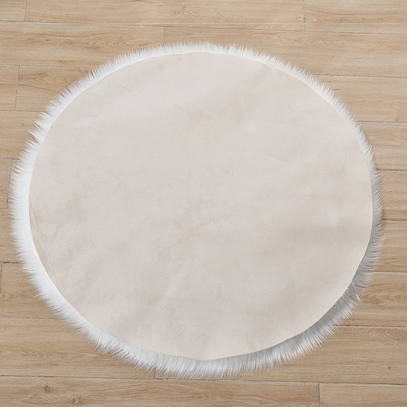 Minimalist Solid Color Rug Simple Round Carpet Polyester Living Room Shag Rug with Non-Slip Backing