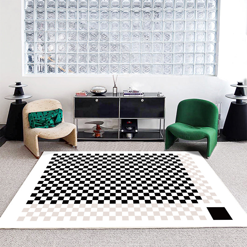 Relaxing Checkered Printed Carpet Polyester Rug Non-Slip Backing Indoor Rug for Home Decoration