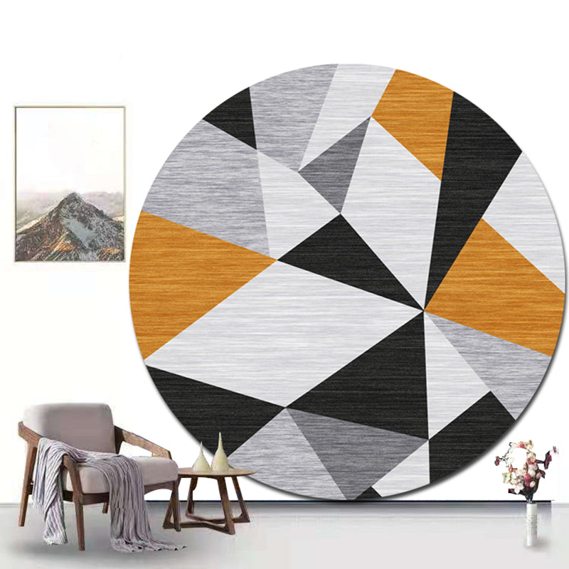 Round Geometric Indoor Rug Modern Patchwork Area Rug Polyester Anti-Slip Carpet for Living Room