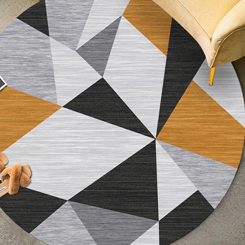 Round Geometric Indoor Rug Modern Patchwork Area Rug Polyester Anti-Slip Carpet for Living Room