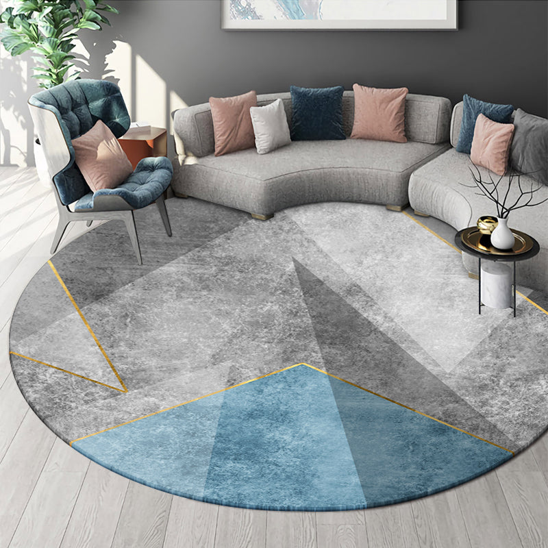 Round Geometric Indoor Rug Modern Patchwork Area Rug Polyester Anti-Slip Carpet for Living Room