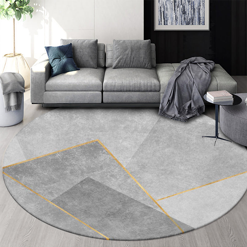 Round Geometric Indoor Rug Modern Patchwork Area Rug Polyester Anti-Slip Carpet for Living Room