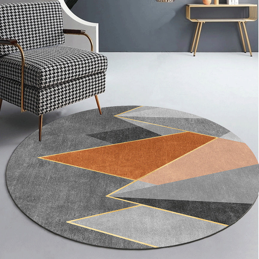 Round Graphic Printed Rug Polyester Minimalist Indoor Rug Stain Resistant Carpet for Home Decoration
