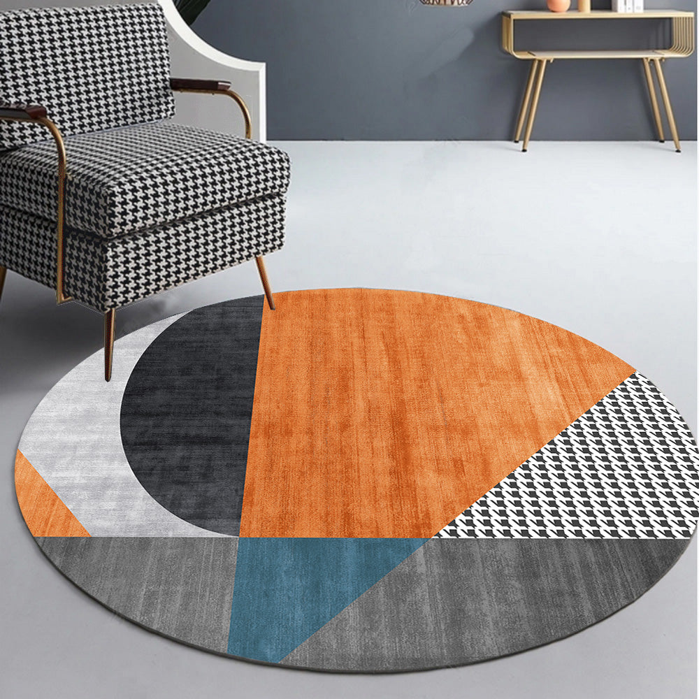 Round Graphic Printed Rug Polyester Minimalist Indoor Rug Stain Resistant Carpet for Home Decoration