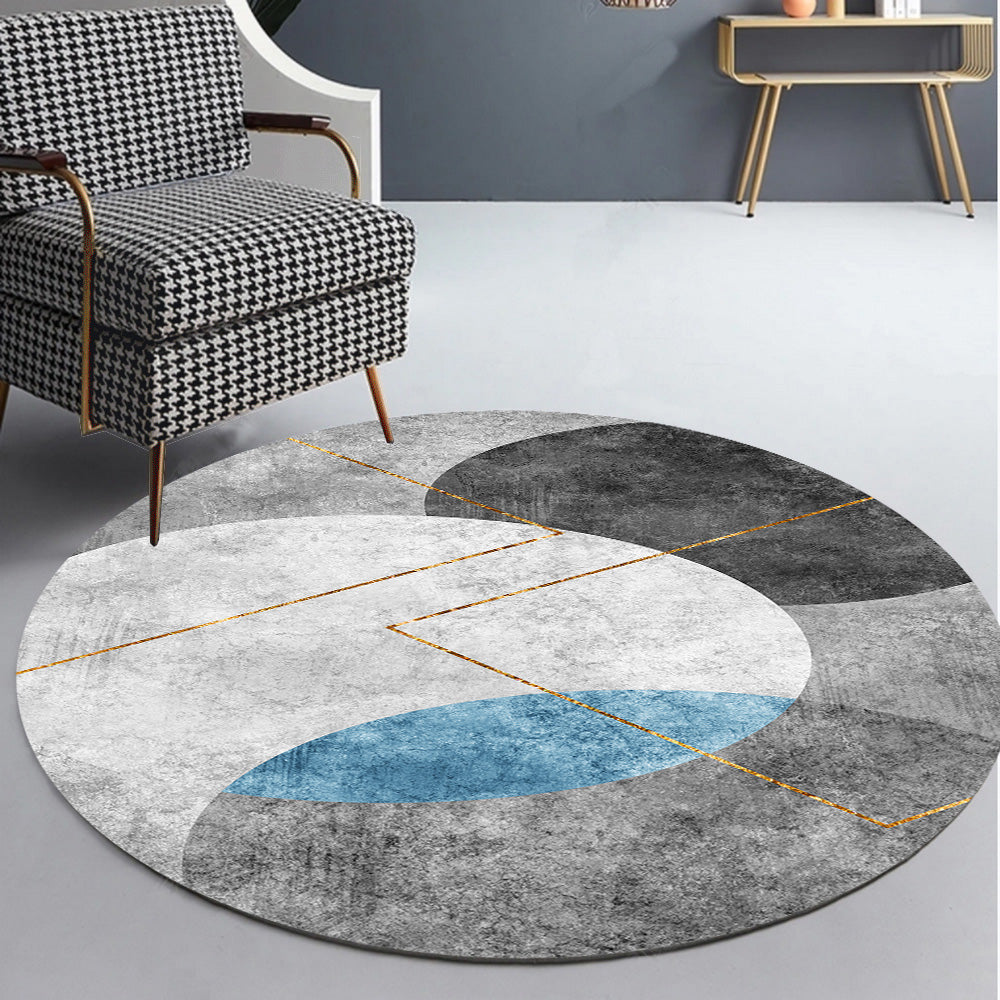 Round Graphic Printed Rug Polyester Minimalist Indoor Rug Stain Resistant Carpet for Home Decoration