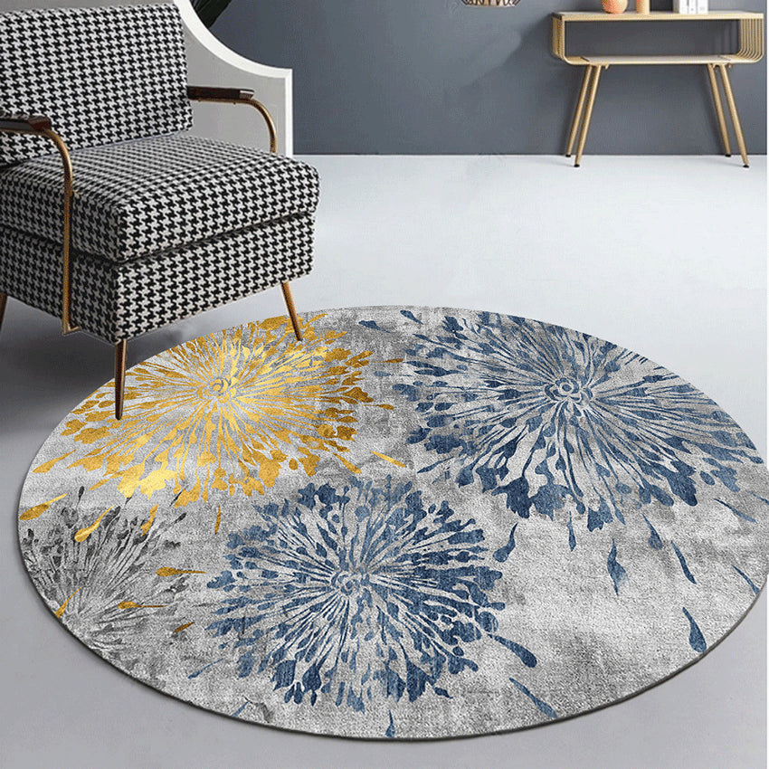 Round Graphic Printed Rug Polyester Minimalist Indoor Rug Stain Resistant Carpet for Home Decoration