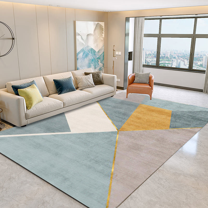 Geometric Area Rug Modern Contrast Panel Carpet Polyester Living Room Carpet with Non-Slip Backing