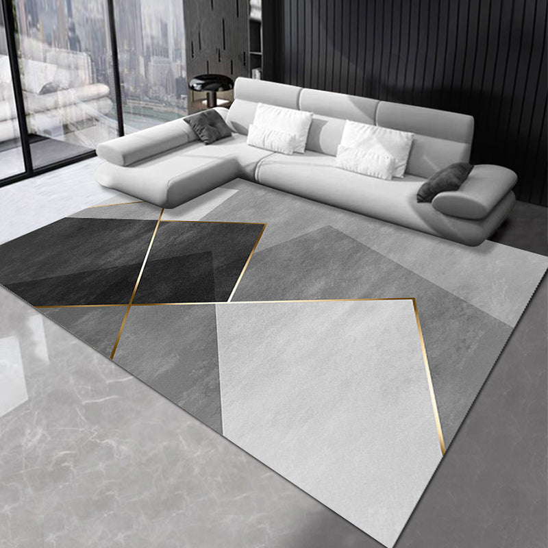 Geometric Area Rug Modern Contrast Panel Carpet Polyester Living Room Carpet with Non-Slip Backing