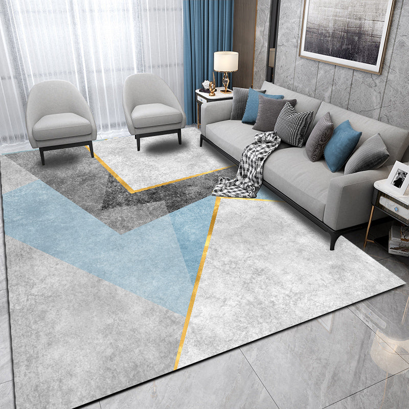 Geometric Area Rug Modern Contrast Panel Carpet Polyester Living Room Carpet with Non-Slip Backing
