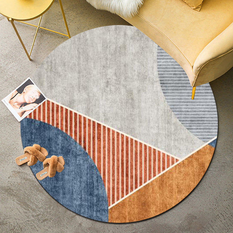 Round Graphic Printed Rug Polyester Funky Indoor Rug Stain Resistant Carpet for Home Decoration