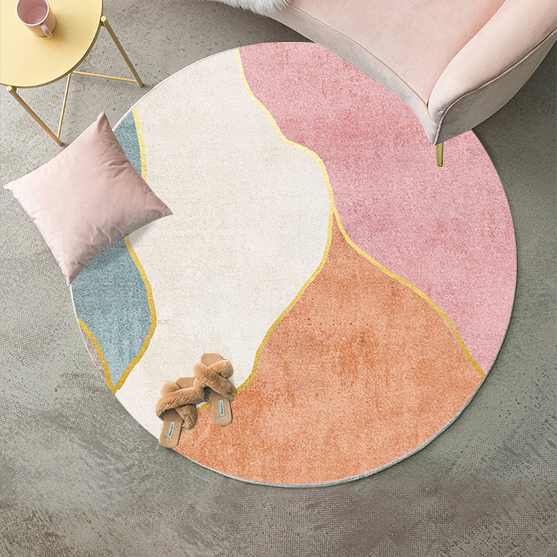 Round Graphic Printed Rug Polyester Funky Indoor Rug Stain Resistant Carpet for Home Decoration