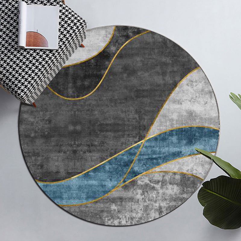 Round Graphic Printed Rug Polyester Funky Indoor Rug Stain Resistant Carpet for Home Decoration