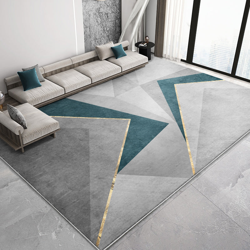 Modern Living Room Area Rug Color Block Polyester Area Carpet Non-Slip Backing Rug