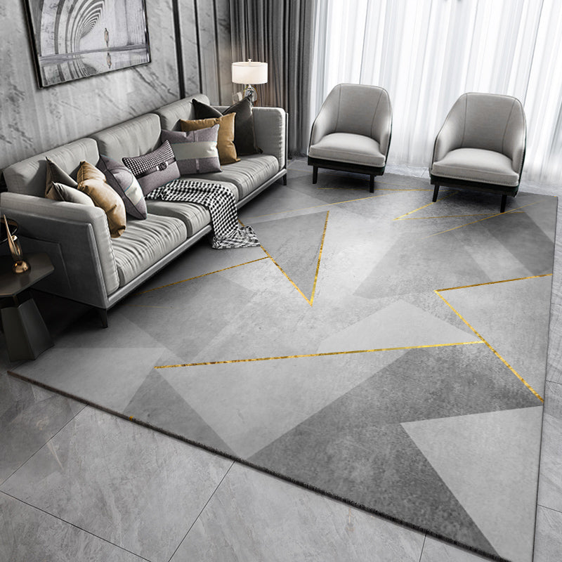 Modern Living Room Area Rug Color Block Polyester Area Carpet Non-Slip Backing Rug