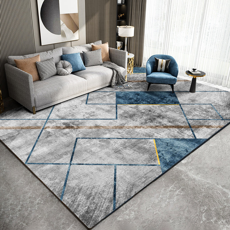 Modern Living Room Area Rug Color Block Polyester Area Carpet Non-Slip Backing Rug