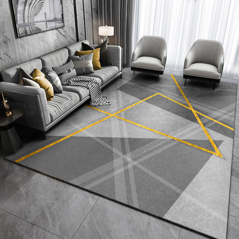Modern Living Room Area Rug Color Block Polyester Area Carpet Non-Slip Backing Rug