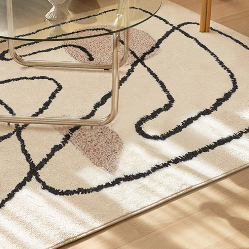 Beige Modern Rug Blending Line Rug Non-Slip Backing Rug for Home Decor
