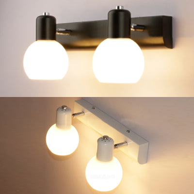 Iluminación de apliques esféricos Modernas 2 luces Luz de montaje de pared de vidrio lechoso para baño en negro/blanco
