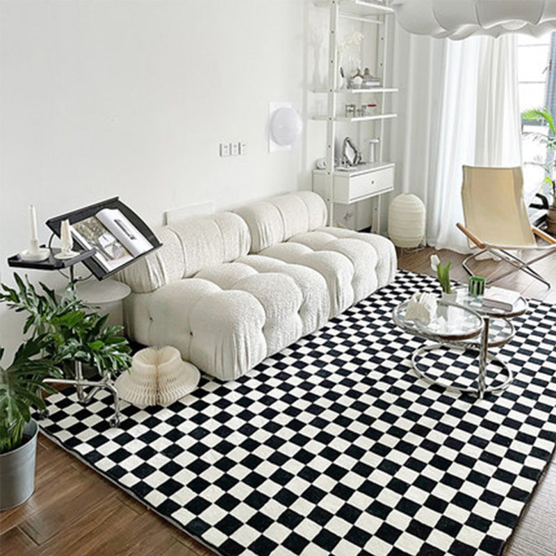 Casual Checkered Print Carpet Polyester Area Rug Non-Slip Backing Indoor Carpet for Home Decoration