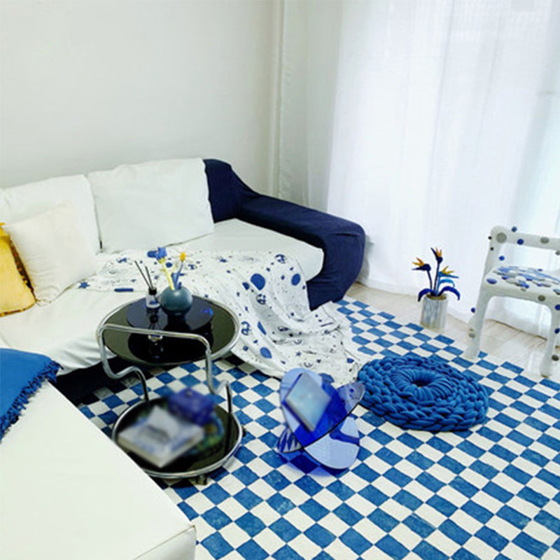 Casual Checkered Print Carpet Polyester Area Rug Non-Slip Backing Indoor Carpet for Home Decoration