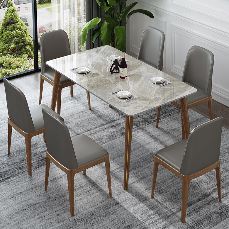 Mesa de comedor de piedra sinterizada con 4 patas, base de madera de fresno, mesa rectangular para el hogar