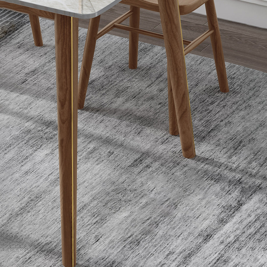 Mesa de comedor de piedra sinterizada con 4 patas, base de madera de fresno, mesa rectangular para el hogar
