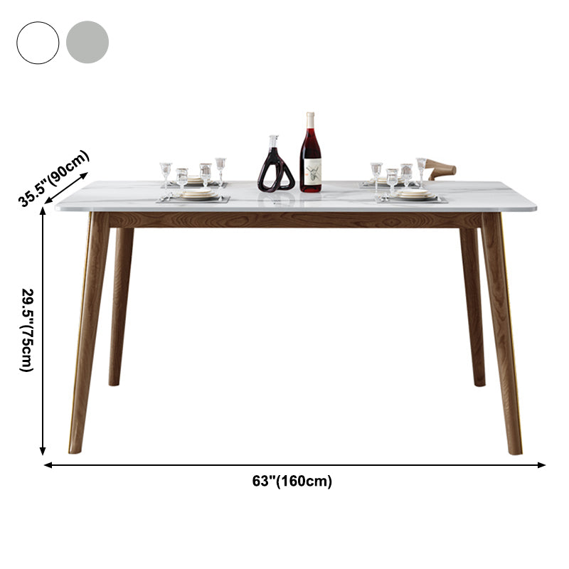 Mesa de comedor de piedra sinterizada con 4 patas, base de madera de fresno, mesa rectangular para el hogar