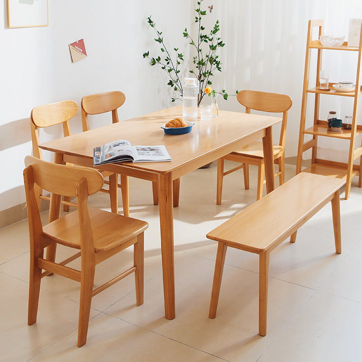 Rectangle Solid Wood Dining Table Modern Beech Wood Table in Nature with 4 Legs